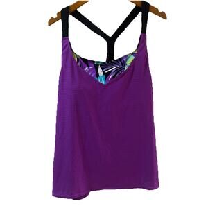 ZeroXposur Tankini Swim Top Sz XL Purple Floral Mesh Swimwear NWT